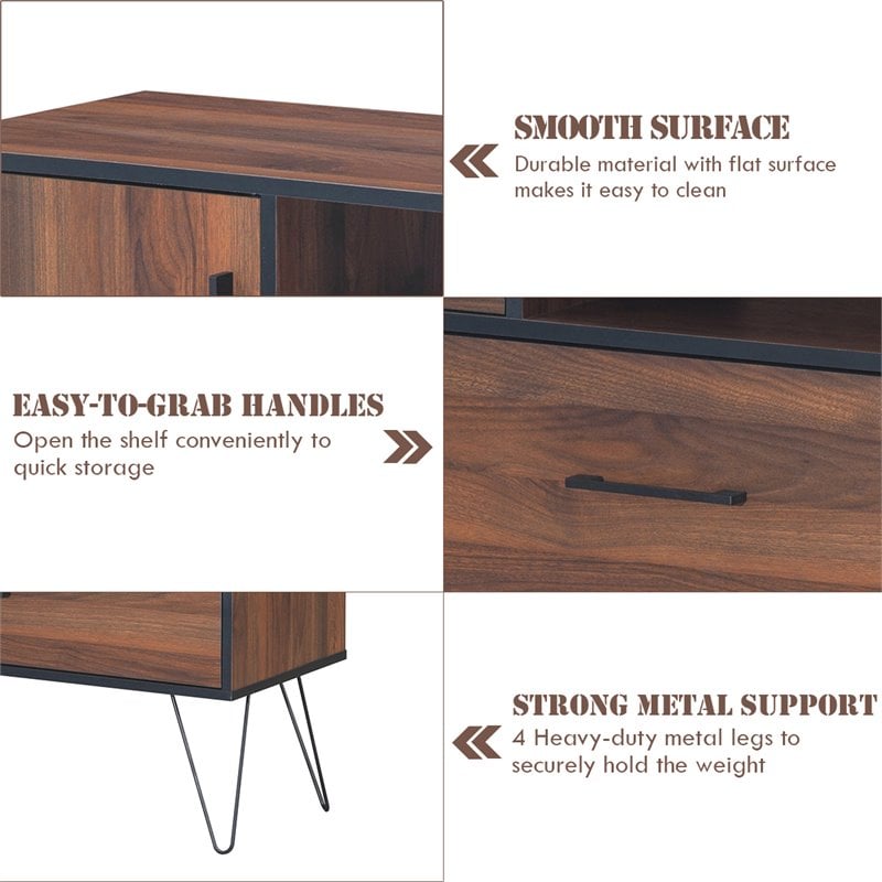 Pemberly Row Engineered Wood Sideboard with Metal Leg and Drawers in Walnut