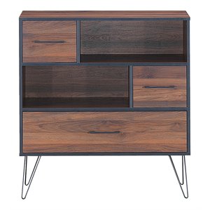 Pemberly Row Engineered Wood Sideboard with Metal Leg and Drawers in Walnut
