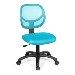 Pemberly Row Sponge Height Low-Back Armless Computer Desk Chair in Blue