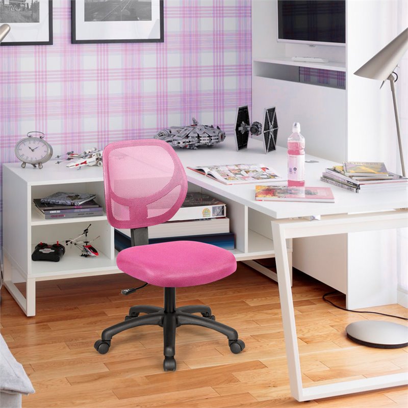 Pemberly Row Sponge Height Low-Back Armless Computer Desk Chair in Pink