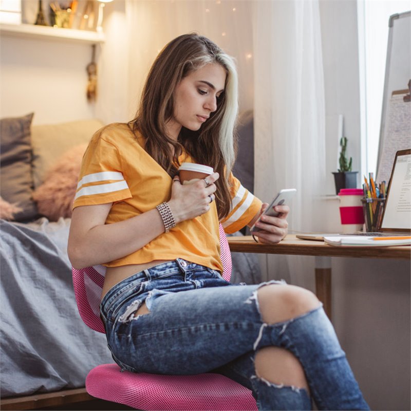 Pemberly Row Sponge Height Low-Back Armless Computer Desk Chair in Pink