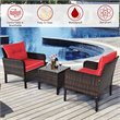 Pemberly Row 3-piece Rattan Patio Furniture Set with Sofa Chair in Red