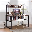 Pemberly Row MDF and Iron Computer Desk with Hutch Bookshelf in Walnut