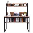 Pemberly Row MDF and Iron Computer Desk with Hutch Bookshelf in Walnut