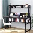 Pemberly Row MDF and Iron Computer Desk with Hutch Bookshelf in Brown