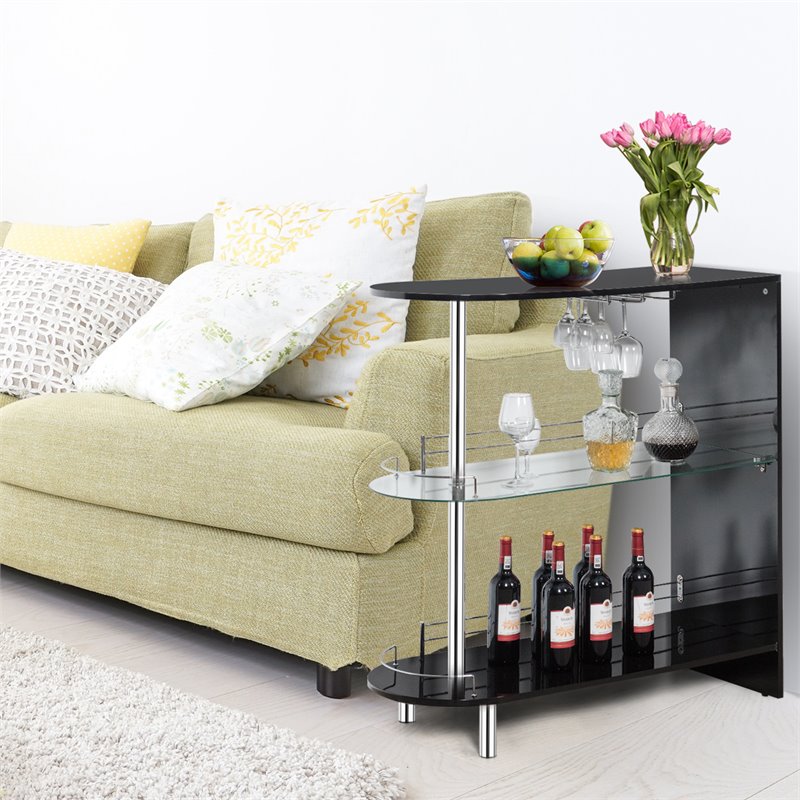 Pemberly Row Metal and MDF Bar Table with Tempered Glass Shelf in Black