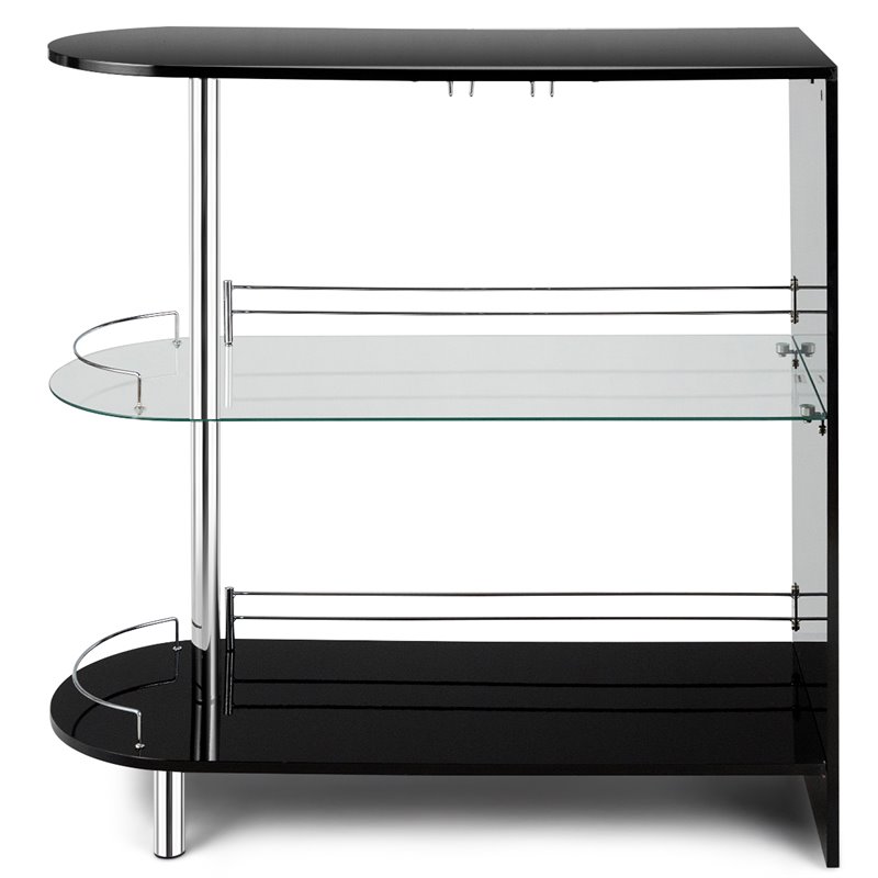 Pemberly Row Metal and MDF Bar Table with Tempered Glass Shelf in Black