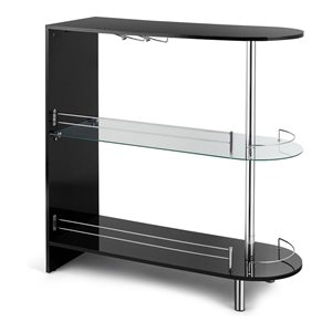 Pemberly Row Metal and MDF Bar Table with Tempered Glass Shelf in Black