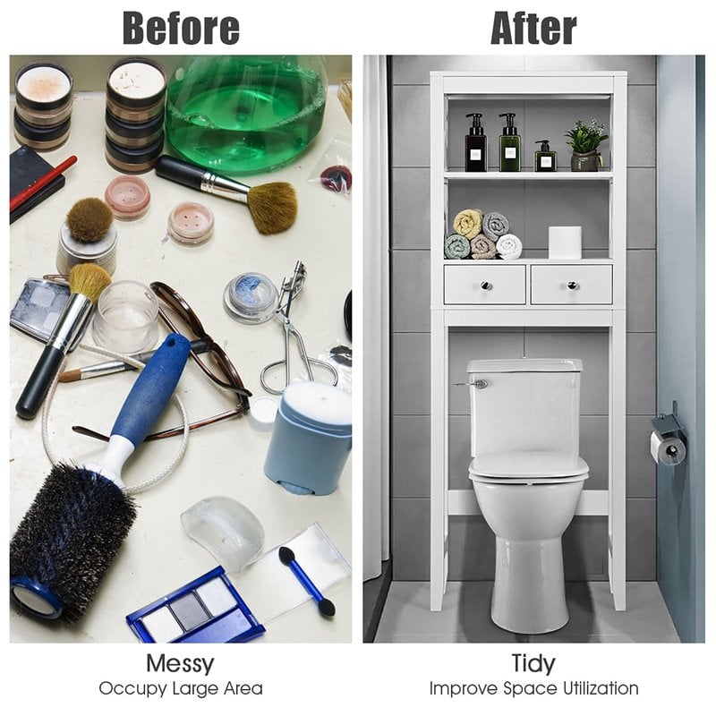 Pemberly Row Engineered Wood Over The Toilet Space Saver with 2 Drawers in White