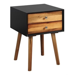 Pemberly Row Contemporary Solid Wood Nightstand with 2 Sliding Drawers in Black