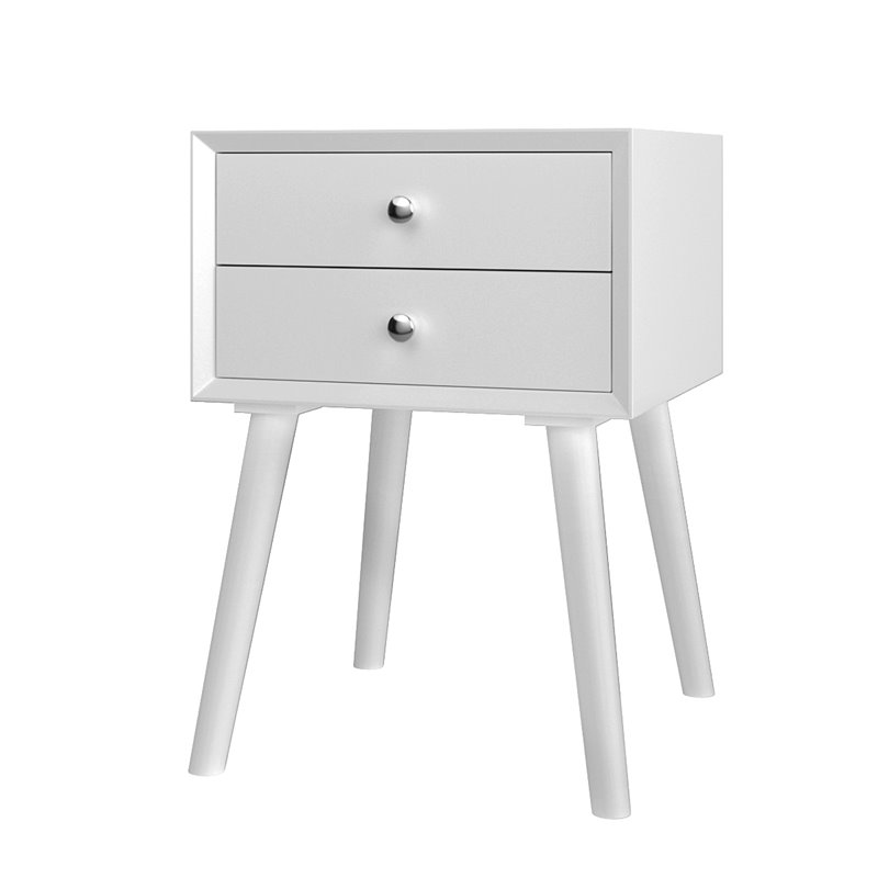 Pemberly Row Contemporary Solid Wood Nightstand with 2 Sliding Drawers in White
