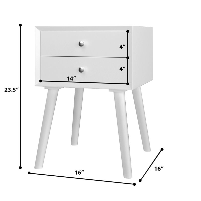 Pemberly Row Contemporary Solid Wood Nightstand with 2 Sliding Drawers in White