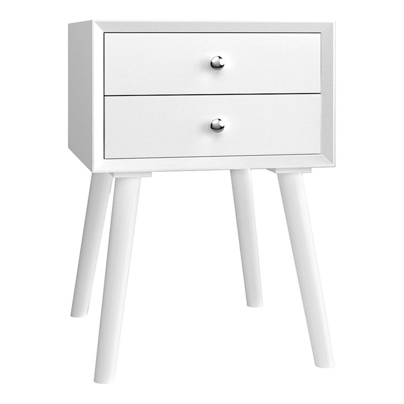 Pemberly Row Contemporary Solid Wood Nightstand with 2 Sliding Drawers in White