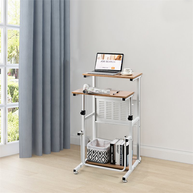 Pemberly Row Contemporary Engineered Wood Adjustable Computer Desk in Oak