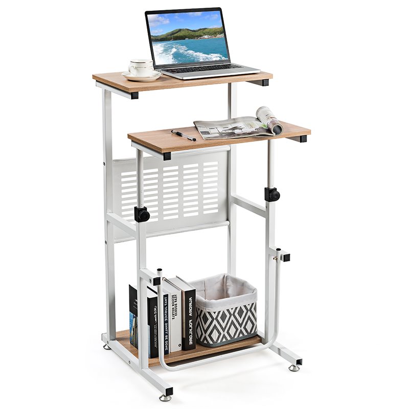 Pemberly Row Contemporary Engineered Wood Adjustable Computer Desk in Oak
