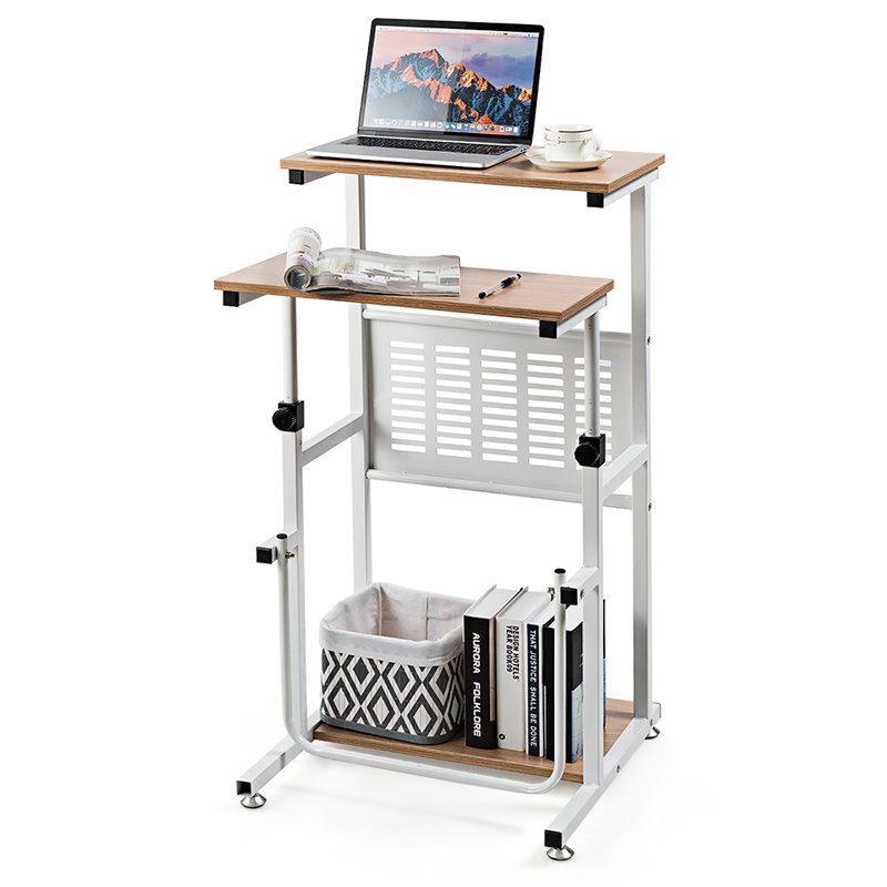 Pemberly Row Contemporary Engineered Wood Adjustable Computer Desk in Oak