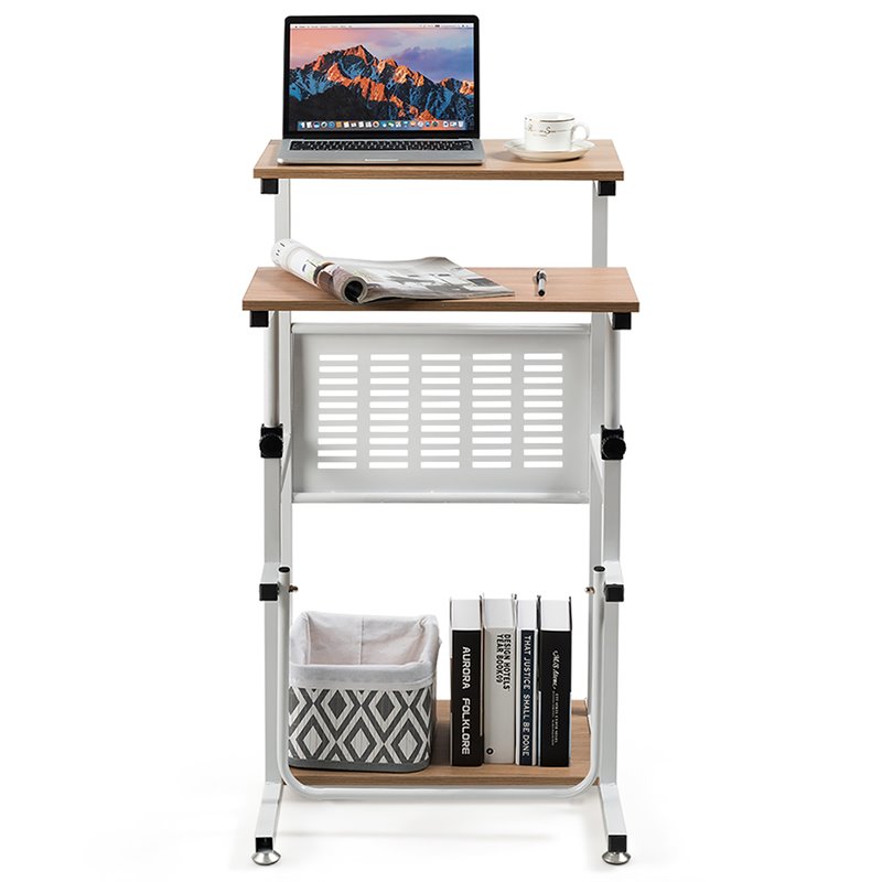 Pemberly Row Contemporary Engineered Wood Adjustable Computer Desk in Oak