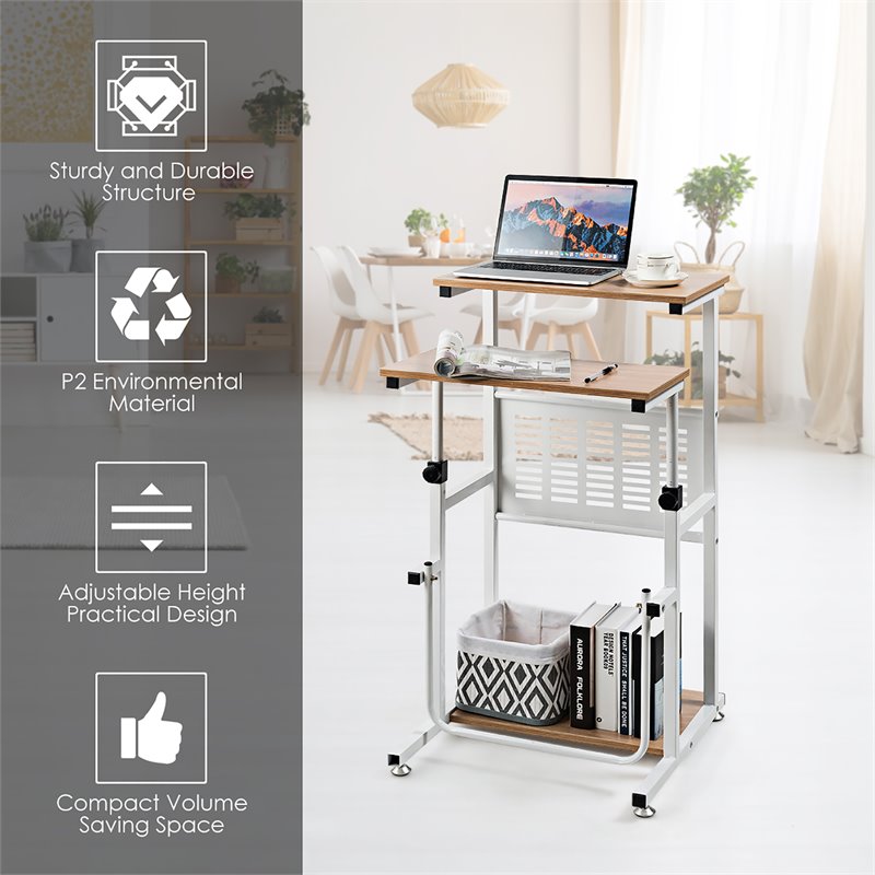 Pemberly Row Contemporary Engineered Wood Adjustable Computer Desk in Oak