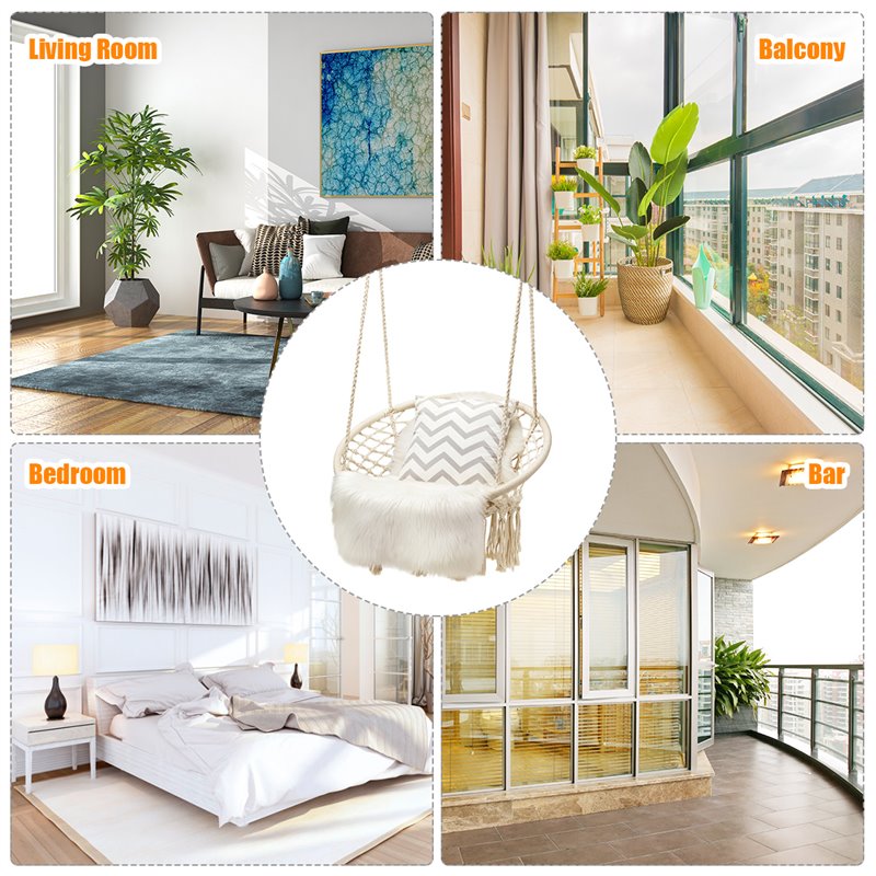 Pemberly Row Contemporary Cotton and Steel Hanging Hammock Chair in Beige