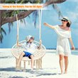 Pemberly Row Contemporary Cotton and Steel Hanging Hammock Chair in Beige