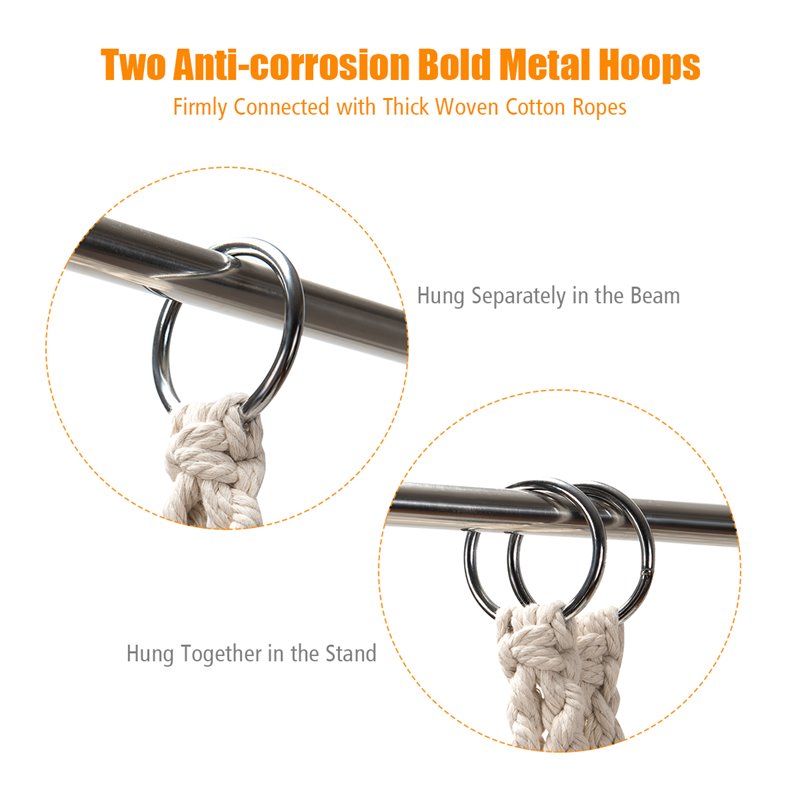 Pemberly Row Contemporary Cotton and Steel Hanging Hammock Chair in Beige