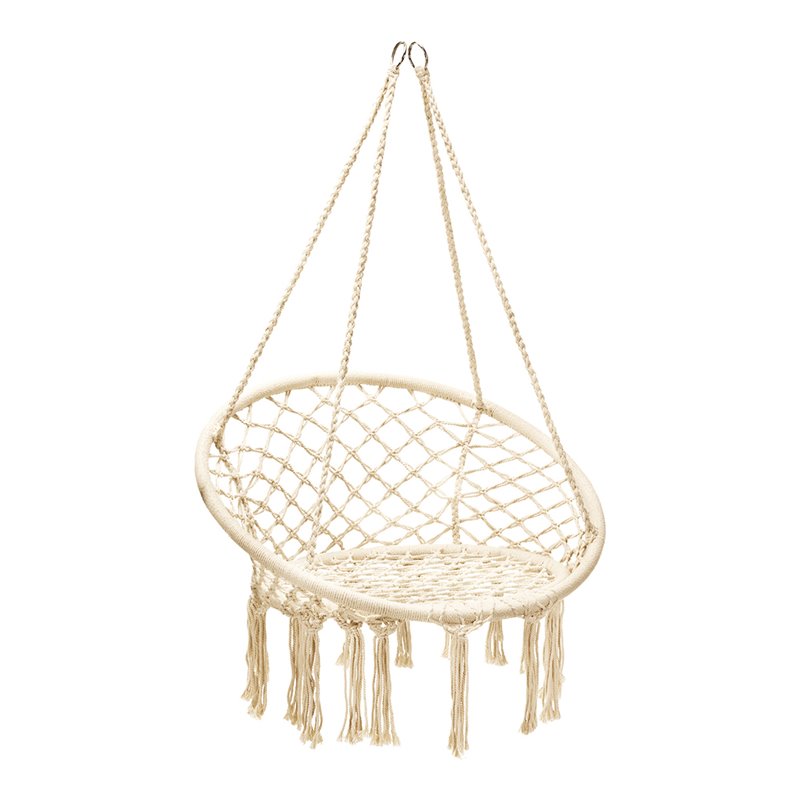 Pemberly Row Contemporary Cotton and Steel Hanging Hammock Chair in Beige