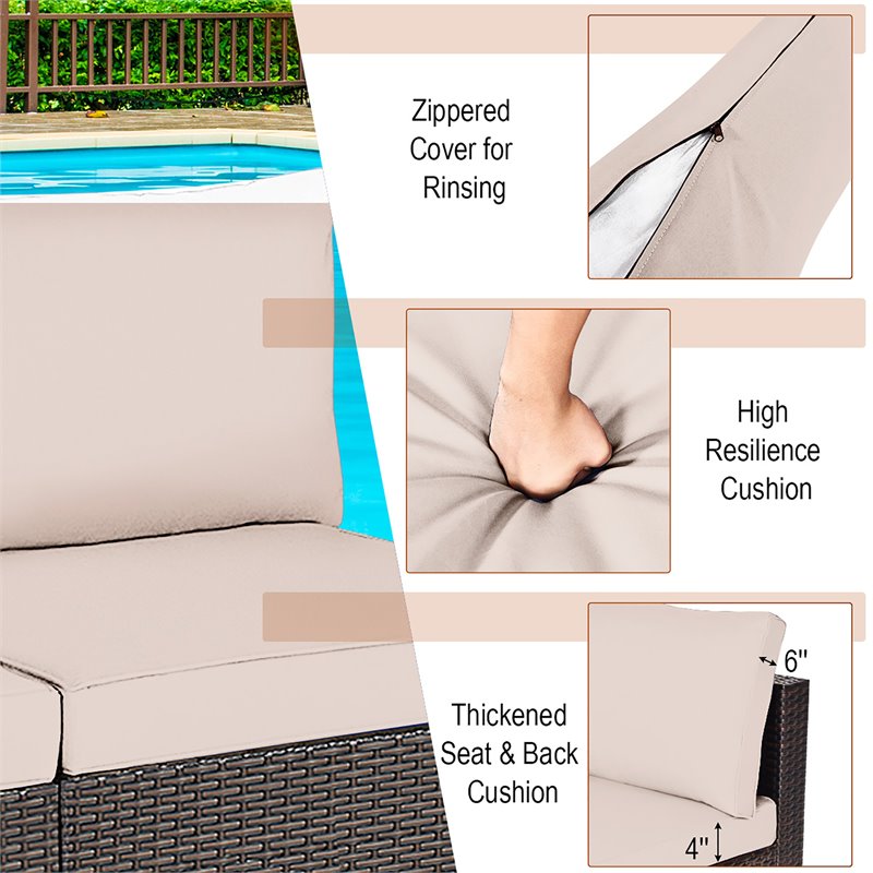 Pemberly Row 2-Pc Rattan Patio Armless Sofa Furniture Set with Cushion in Brown