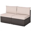 Pemberly Row 2-Pc Rattan Patio Armless Sofa Furniture Set with Cushion in Brown