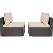 Pemberly Row 2-Pc Rattan Patio Armless Sofa Furniture Set with Cushion in Brown