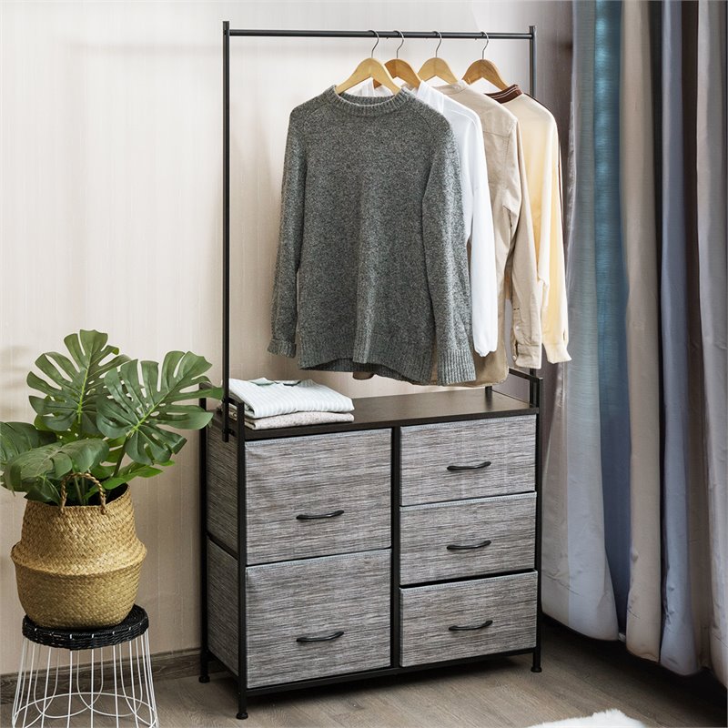 Pemberly Row 5-drawer MDF and Non-woven Fabric Closet Storage in Black/Gray