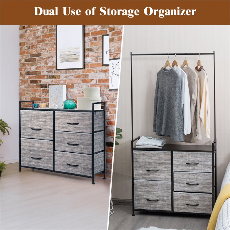 Pemberly Row 5-drawer MDF and Non-woven Fabric Closet Storage in Black/Gray