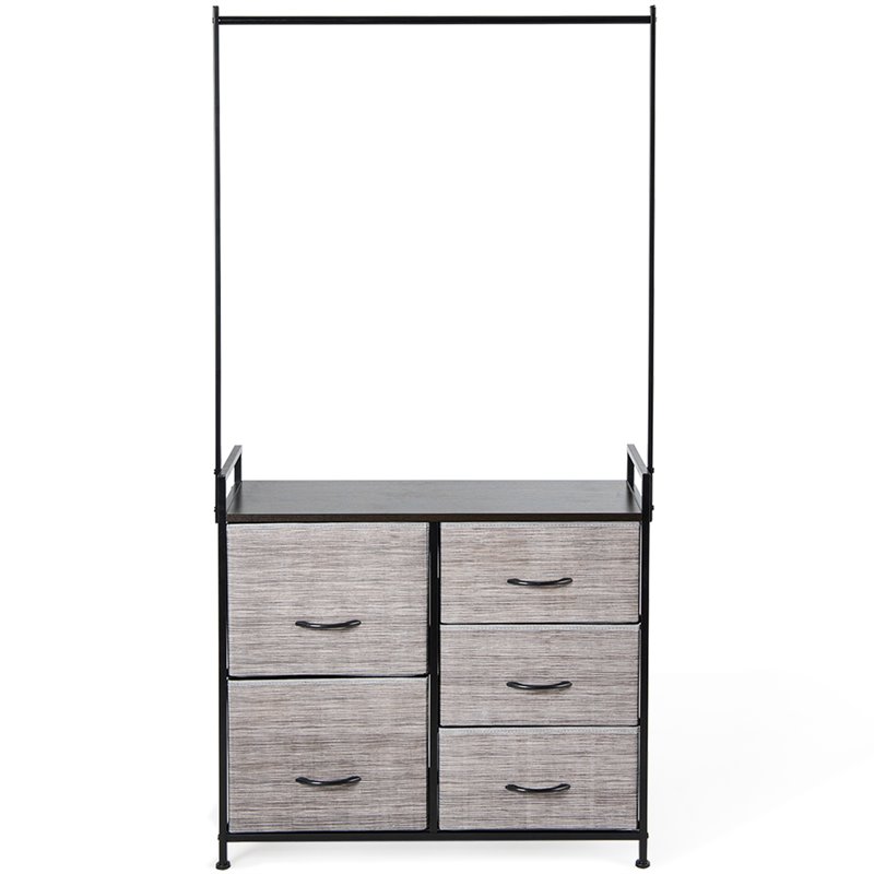 Pemberly Row 5-drawer MDF and Non-woven Fabric Closet Storage in Black/Gray