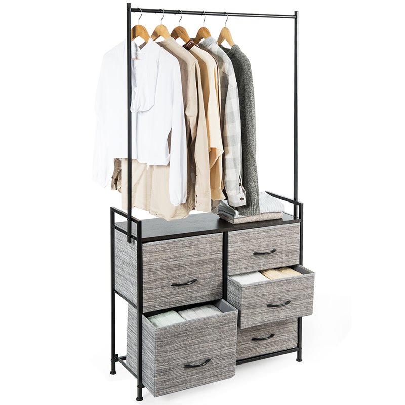 Pemberly Row 5-drawer MDF and Non-woven Fabric Closet Storage in Black/Gray