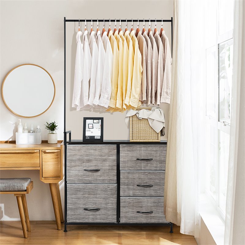 Pemberly Row 5-drawer MDF and Non-woven Fabric Closet Storage in Black/Gray