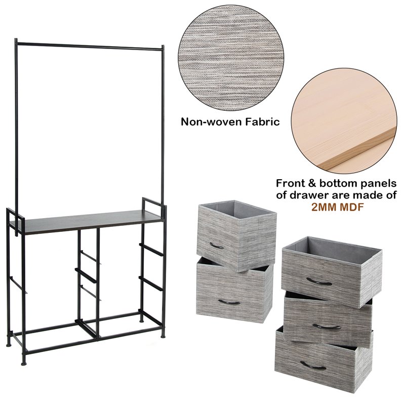 Pemberly Row 5-drawer MDF and Non-woven Fabric Closet Storage in Black/Gray