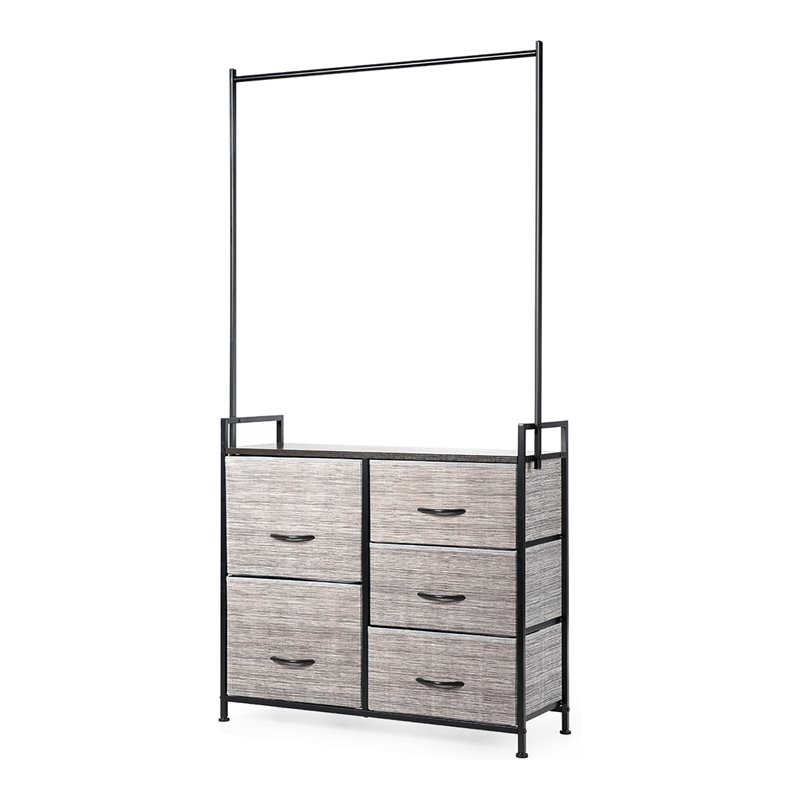 Pemberly Row 5-drawer MDF and Non-woven Fabric Closet Storage in Black/Gray