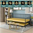 Pemberly Row Steel and MDF Twin Trundle Platform Daybed with 4 Casters in Black