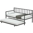 Pemberly Row Steel and MDF Twin Trundle Platform Daybed with 4 Casters in Black