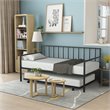 Pemberly Row Steel and MDF Twin Trundle Platform Daybed with 4 Casters in Black
