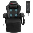 Pemberly Row PU Leather and Iron Swivel Massage Gaming Chair in Black