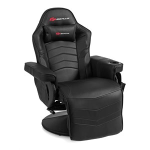 Pemberly Row PU Leather and Iron Swivel Massage Gaming Chair in Black