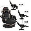 Pemberly Row PU Leather and Iron Swivel Massage Gaming Chair in Gray
