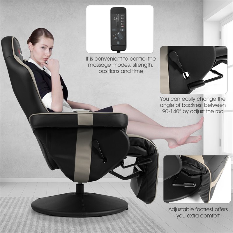 Pemberly Row PU Leather and Iron Swivel Massage Gaming Chair in Gray