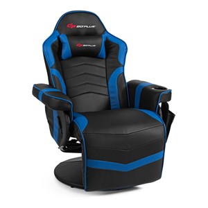 Pemberly Row PU Leather and Iron Swivel Massage Gaming Chair in Blue