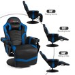 Pemberly Row PU Leather and Iron Swivel Massage Gaming Chair in Blue