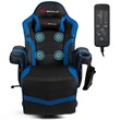 Pemberly Row PU Leather and Iron Swivel Massage Gaming Chair in Blue