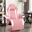 Pemberly Row PU Leather and Iron Swivel Massage Gaming Chair with Pillow in Pink