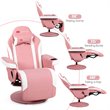 Pemberly Row PU Leather and Iron Swivel Massage Gaming Chair with Pillow in Pink