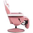 Pemberly Row PU Leather and Iron Swivel Massage Gaming Chair with Pillow in Pink