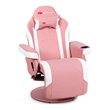 Pemberly Row PU Leather and Iron Swivel Massage Gaming Chair with Pillow in Pink